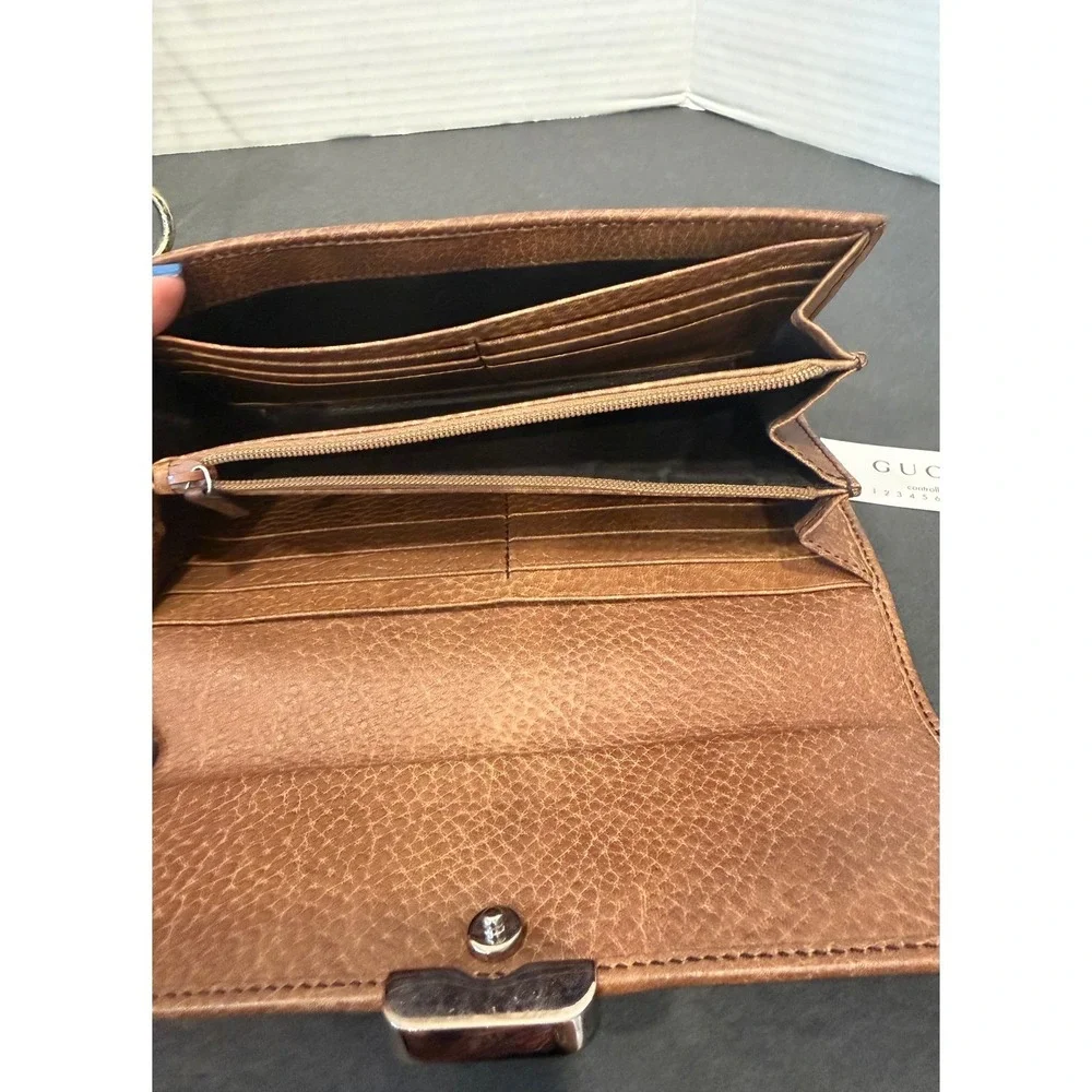 Vintage Gucci GG Monogram Leather Canvas Long Brown Continental Wallet - Picture 4 of 11
